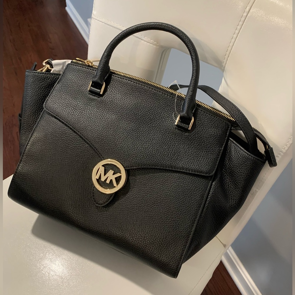 MICHAEL KORS Genuine Leather Vanna Logo Satchel